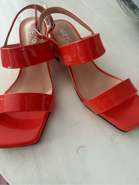 Vibrant Orange Patent Square-Toe Slingback Sandals